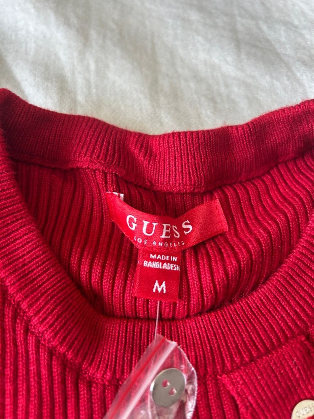 Guess Red Ribbed Button-Detail Sweater - Picture 4 of 4